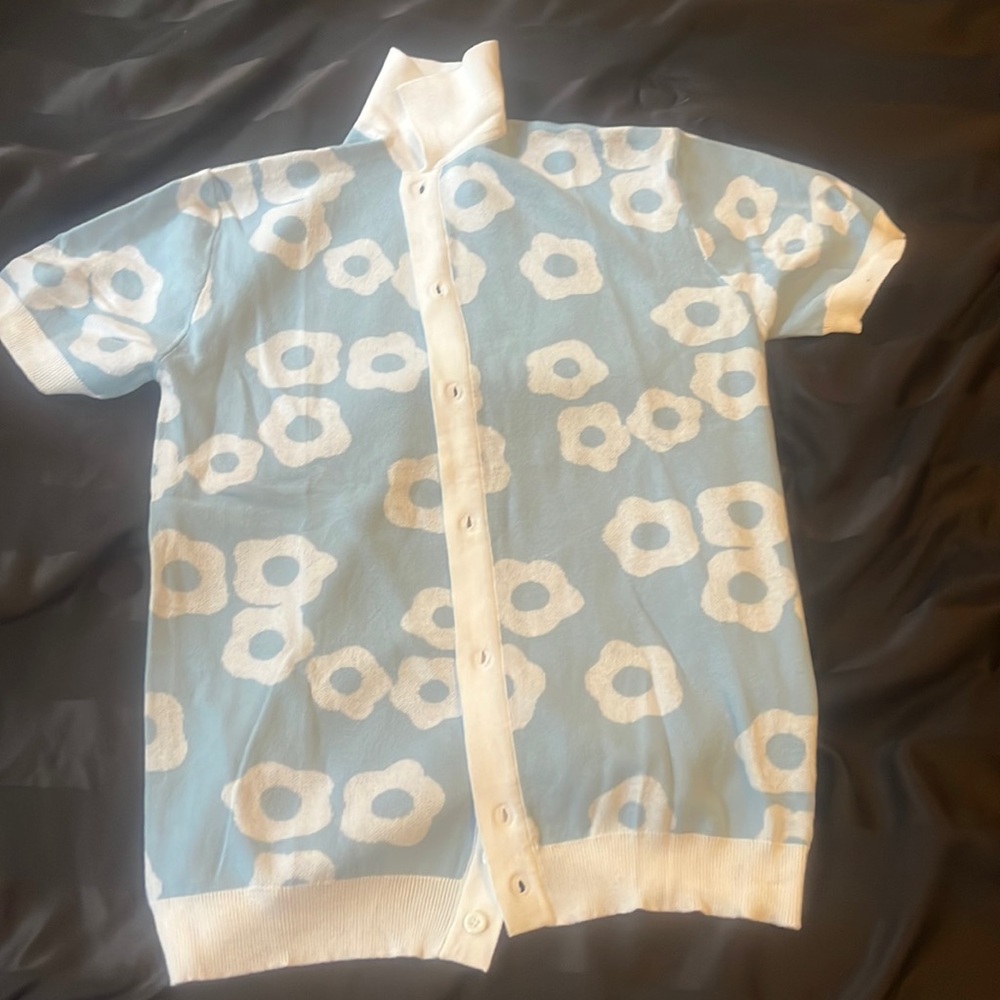 Baby blue and white button up